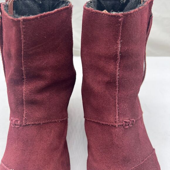 Toms Maroon Suede Desert Side Zipper Wedges Booties Women's Size 7.5 - Picture 6 of 10